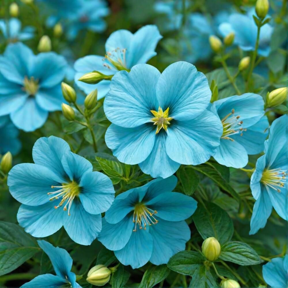 Bright blue flowers with green leaves